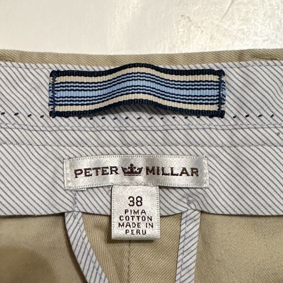Peter Millar Khaki Shorts Mens Size 38 Beige Performance Golf Activewear Chino - Picture 3 of 9
